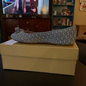 Michael Kors Denim and White Bow Flats